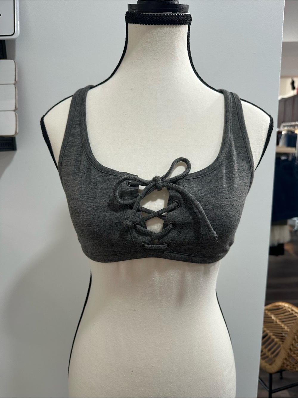 Chaser Lace-Up Scoop Bralette in Charcoal